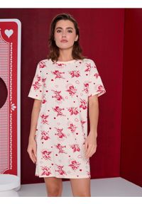 Sinsay - Wzorzysta koszula nocna z bawełny - kremowy. Kolor: kremowy. Materiał: bawełna #1