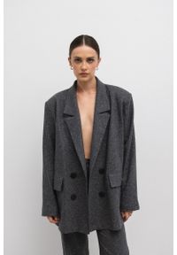 Marsala - Wełniana marynarka z marszczeniem w kolorze GRAFIT nakrapiany -ROCHELLE. Materiał: wełna. Sezon: lato. Styl: klasyczny, elegancki #1