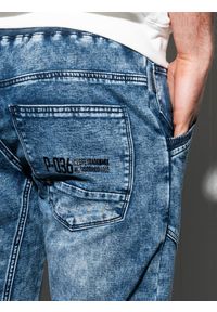 Ombre Clothing - Spodnie męskie marmurkowe JOGGERY z przeszyciami - niebieskie V1 OM-PADJ-0108 - XXL. Kolor: niebieski. Materiał: jeans, poliester, bawełna