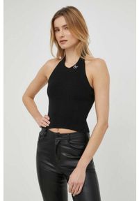 Calvin Klein Jeans top damski kolor czarny. Kolor: czarny. Materiał: materiał. Wzór: aplikacja #1
