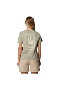 columbia - T-shirt sportowy z krótkim rękawem damski Rolling Bend Graphic SS Tee. Kolor: zielony. Materiał: bawełna, elastan. Długość rękawa: krótki rękaw. Długość: krótkie
