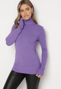 Born2be - Fioletowy Golf Sweter z Wiskozą i Kaszmirem Zailaya. Okazja: na co dzień. Typ kołnierza: golf. Kolor: fioletowy. Materiał: kaszmir, wiskoza. Styl: casual #7