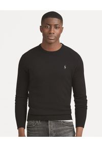 Ralph Lauren - RALPH LAUREN - Czarny sweter z wełny merino. Kolor: czarny. Materiał: wełna. Wzór: aplikacja, haft