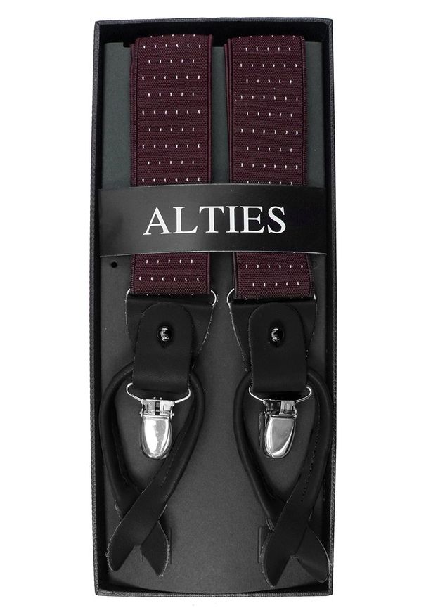 Alties - Szelki Klasyczne Bordowe w Drobne Kropki, Groszki Męskie, Zapięcie na Guziki lub Żabki -ALTIES. Kolor: czerwony. Materiał: skóra, guma. Wzór: grochy, kropki