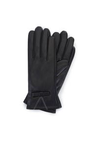 Wittchen - Damskie rękawiczki skórzane z małą kokardką czarne. Kolor: czarny. Materiał: skóra. Wzór: aplikacja. Sezon: lato. Styl: klasyczny, elegancki #1