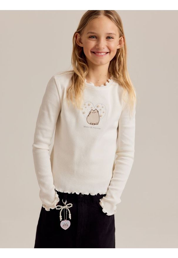 Reserved - Bawełniana koszulka Pusheen - złamana biel. Materiał: bawełna