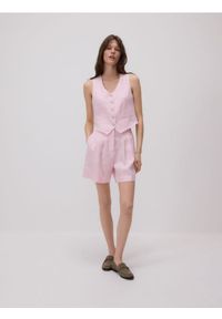 Reserved - Lniane bermudy z zakładkami - pastelowy róż. Kolor: różowy. Materiał: len #1