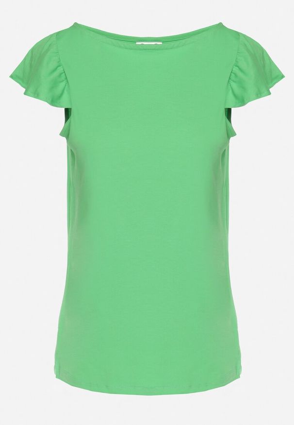 Born2be - Zielony Bawełniany Top z Falbankami Wokół Rękawów Fenculia. Okazja: na co dzień. Typ kołnierza: kołnierz z falbankami. Kolor: zielony. Materiał: bawełna. Styl: casual