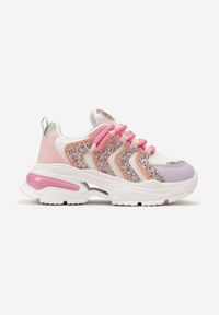 Born2be - Różowo-Fioletowe Sneakersy na Platformie z Brokatowymi Wstawkami Flenai. Kolor: różowy. Wzór: aplikacja. Obcas: na platformie #4