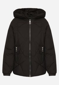 Born2be - Czarna Pikowana Kurtka z Kapturem Rękawy Zakończone Gumką Liliaz. Okazja: na spacer, na co dzień. Typ kołnierza: kaptur. Kolor: czarny. Materiał: jeans. Styl: casual #4