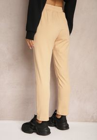 Renee - Beżowe Casualowe Spodnie z Bawełny High Waist z Gumką w Pasie Beliefra. Okazja: na co dzień. Stan: podwyższony. Kolor: beżowy. Materiał: bawełna. Styl: casual #3