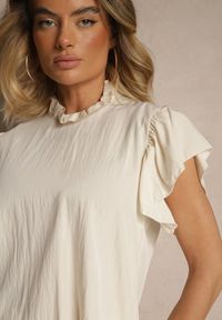 Renee - Jasnobeżowa Bluzka z Wiskozą i Falbankami Greloiti. Okazja: na co dzień. Typ kołnierza: kołnierz z falbankami. Kolor: beżowy. Materiał: wiskoza. Styl: klasyczny, casual #4