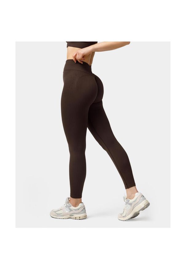 Legginsy bezszwowe push-up Carpatree Elite brązowe. Stan: podwyższony. Kolor: brązowy. Materiał: skóra, elastan