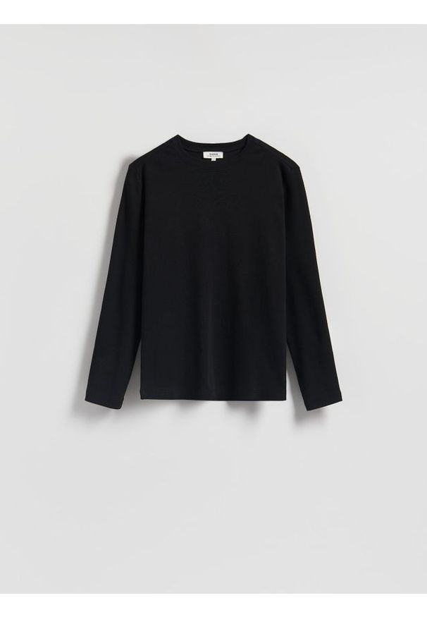 Reserved - Bawełniany longsleeve - czarny. Kolor: czarny. Materiał: bawełna. Długość rękawa: długi rękaw