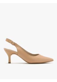 Ryłko - Beżowe czółenka typu slingback. Kolor: beżowy. Materiał: skóra. Obcas: na obcasie. Styl: street. Wysokość obcasa: średni #1