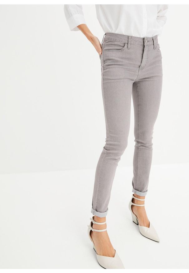 bonprix - Dżinsy Skinny mid waist. Kolor: szary
