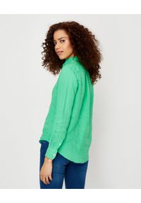 Ralph Lauren - RALPH LAUREN - Zielona koszula z lnu Relaxed Fit. Typ kołnierza: polo. Kolor: zielony. Materiał: len. Długość rękawa: długi rękaw. Długość: długie. Wzór: haft, aplikacja #2