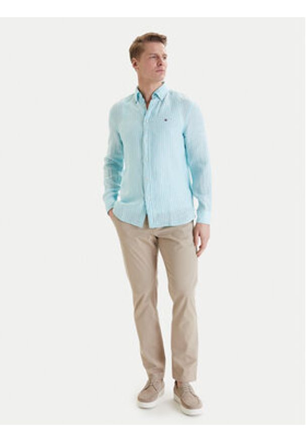 TOMMY HILFIGER - Tommy Hilfiger Koszula Bengal MW0MW42400 Turkusowy Regular Fit. Kolor: turkusowy. Materiał: len