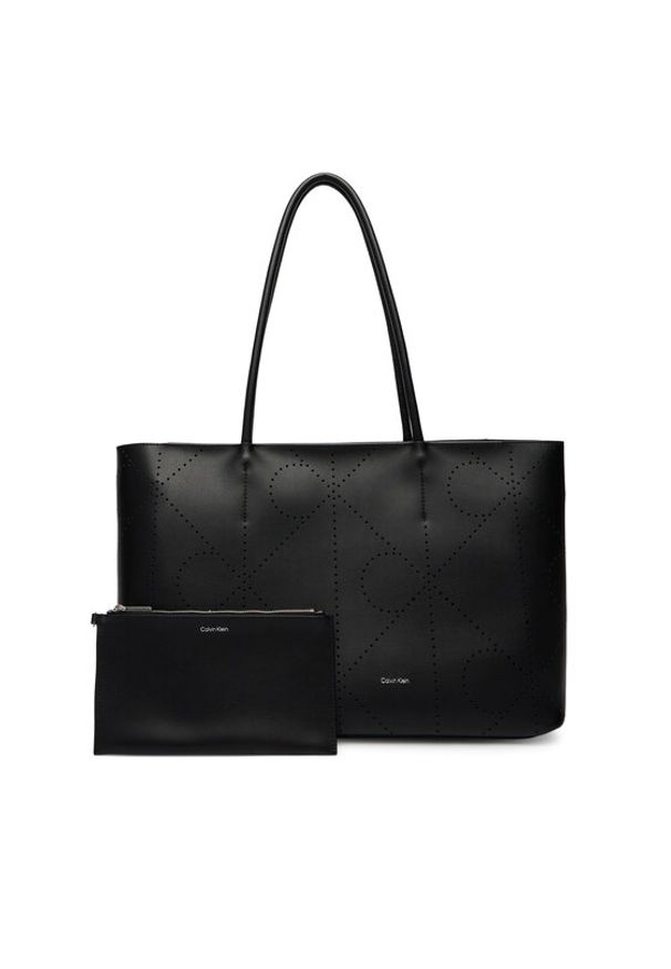 Calvin Klein Torebka Emblem Aop Perfor Lthr Tote LV04F3359G Czarny. Kolor: czarny. Materiał: skórzane