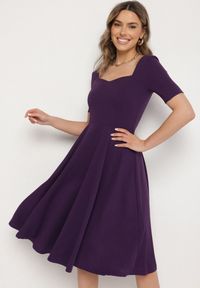 Born2be - Fioletowa Sukienka z Bufiastymi Rękawami Nerilune. Kolor: fioletowy. Styl: klasyczny, elegancki #6