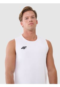 4f - 4F Tank top treningowy szybkoschnący męski - biały XS. Kolor: biały. Materiał: dzianina, włókno, syntetyk, materiał, elastan. Wzór: gładki, ze splotem, jednolity. Sport: fitness