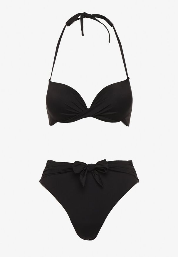 Born2be - Czarne Bikini Wiązany Biustonosz i Majtki Typu Figi Vanissa. Kolor: czarny