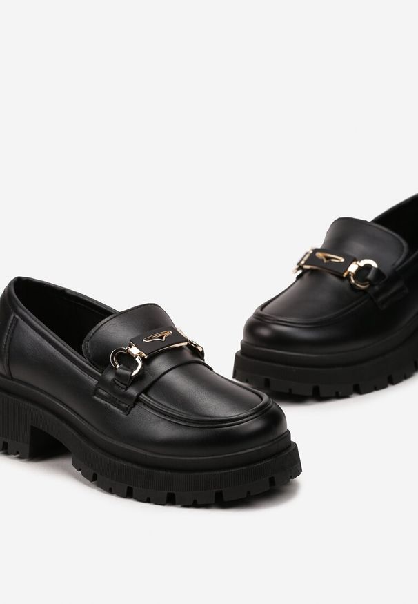 Born2be - Czarne Mokasyny na Platformie z Klamerką Ebelina. Kolor: czarny. Obcas: na platformie. Styl: elegancki