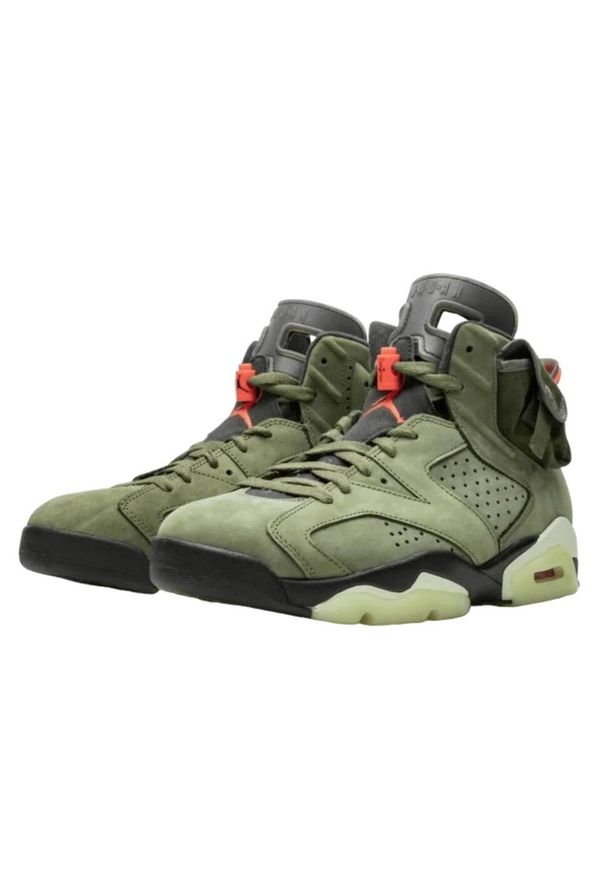 Buty do chodzenia męskie Nike Air Jordan 6 Retro Sp Travis Scott. Zapięcie: sznurówki. Kolor: zielony. Materiał: skóra, syntetyk, materiał, guma. Szerokość cholewki: normalna. Model: Nike Air Jordan. Sport: turystyka piesza