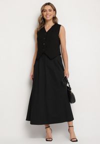 Born2be - Czarna Spódnica o Rozkloszowanym Kroju z Paskiem Vikirana. Okazja: na co dzień. Kolor: czarny. Styl: elegancki, casual #5