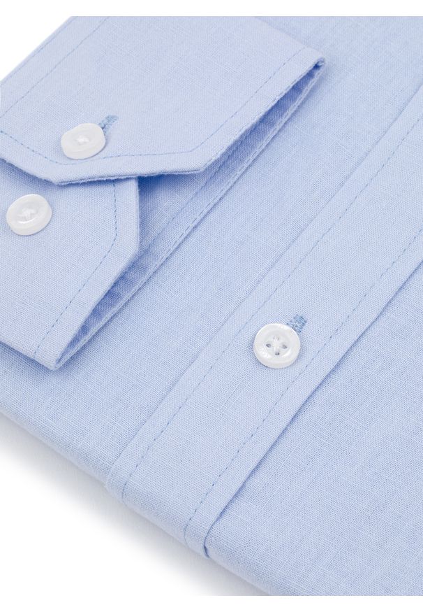 Pako Lorente - PAKO LORENTE - Niebieska koszula męska z lnem. Kolor: niebieski, biały. Materiał: len. Długość rękawa: długi rękaw. Długość: długie. Sezon: wiosna