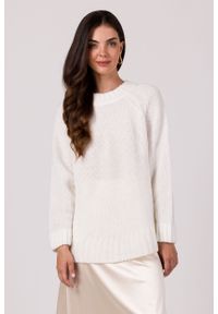 MOE - Sweter Oversize z Nietoperzowym Rękawem - Biały. Kolor: biały. Materiał: wełna, poliester, akryl, poliamid #1