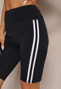Renee - Czarne Szorty Kolarki High Waist z Ozdobnymi Lampasami Jelorea. Okazja: na co dzień. Stan: podwyższony. Kolor: czarny. Sezon: lato. Styl: sportowy, elegancki, casual