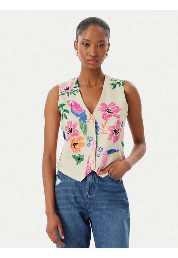 LOLA CASADEMUNT Kamizelka garniturowa LS2602009 Kremowy Regular Fit. Kolor: kremowy. Materiał: bawełna