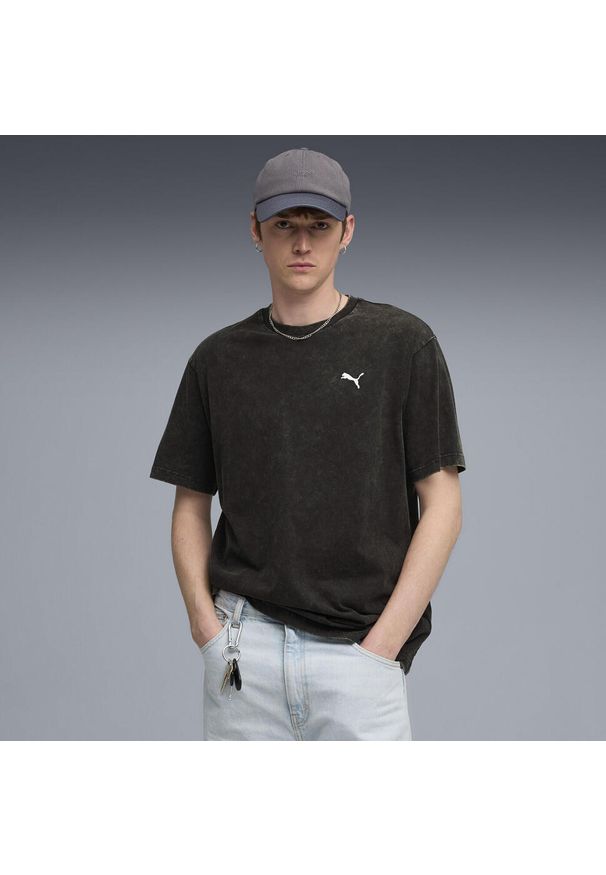 Puma - Męska koszulka Essentials Elevated o luźnym kroju z efektem sprania PUMA. Kolor: czarny. Sport: fitness