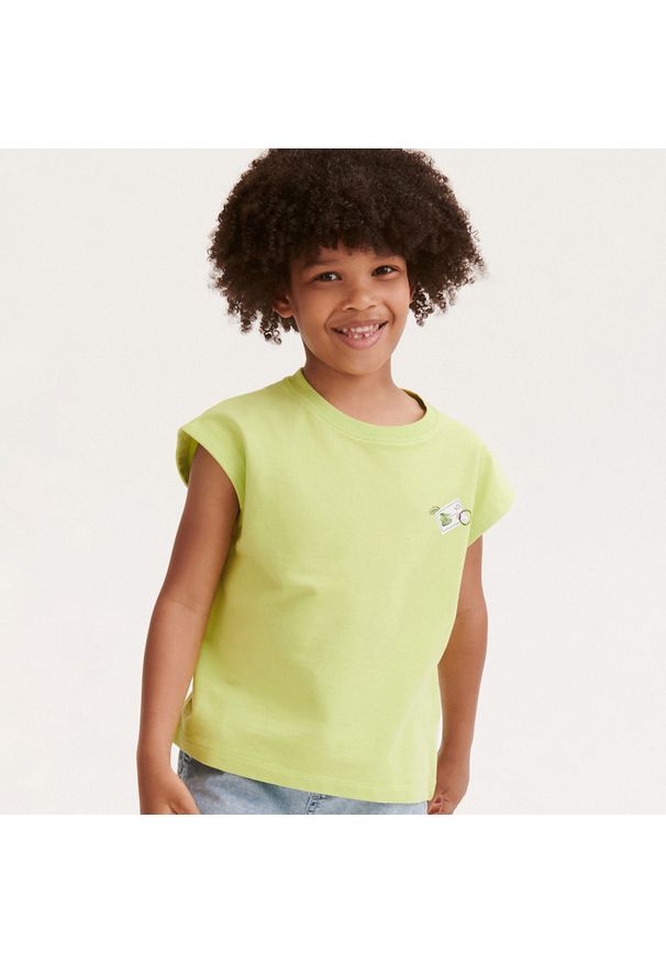 Reserved - Bawełniany t-shirt bez rękawów - Zielony. Kolor: zielony. Materiał: bawełna. Długość rękawa: bez rękawów