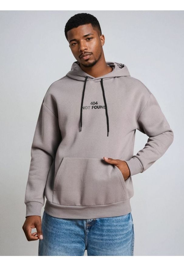 Sinsay - Bluza hoodie z napisem - szary. Kolor: szary. Wzór: napisy