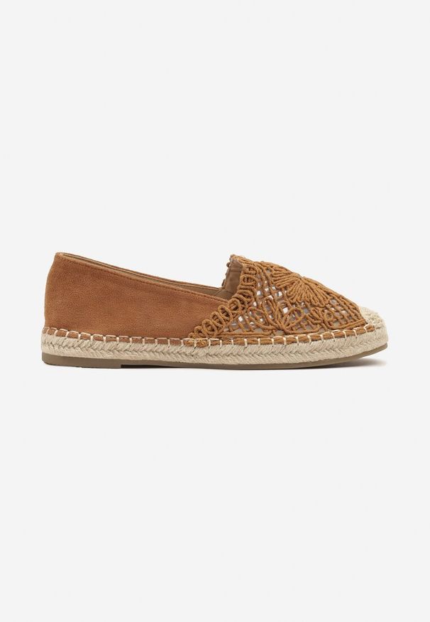 Renee - Jasnobrązowe Ażurowe Espadryle na Podeszwie z Plecionki Nusariana. Okazja: na spacer, na co dzień. Kolor: brązowy. Materiał: jeans. Wzór: ażurowy. Sezon: lato, wiosna. Styl: elegancki, casual