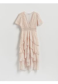 Reserved - Sukienka w groszki - złamana biel. Materiał: tkanina. Wzór: grochy. Styl: klasyczny #1