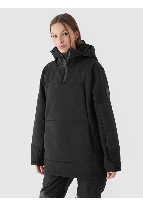 4f - 4F Kurtka snowboardowa membrana 8000 damska - czarna XL. Typ kołnierza: kaptur. Kolor: czarny. Materiał: dzianina, materiał, tkanina. Długość: długie. Sezon: zima. Styl: klasyczny