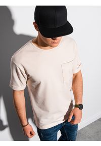 Ombre Clothing - T-shirt męski z nadrukiem S1371 - ecru - XXL. Materiał: dzianina, poliester, bawełna. Wzór: nadruk