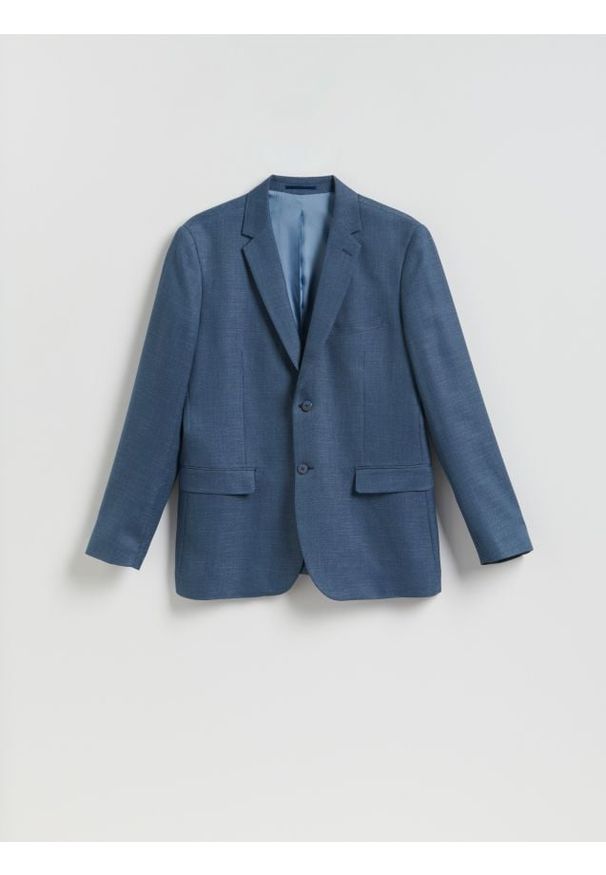 Reserved - Marynarka slim fit z wiskozą - niebieski. Kolor: niebieski. Materiał: wiskoza