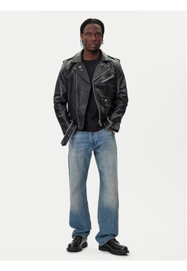 NEW ROCK Kurtka skórzana W-NRLMJ076-S1 Czarny Regular Fit. Kolor: czarny. Materiał: skóra. Styl: rockowy