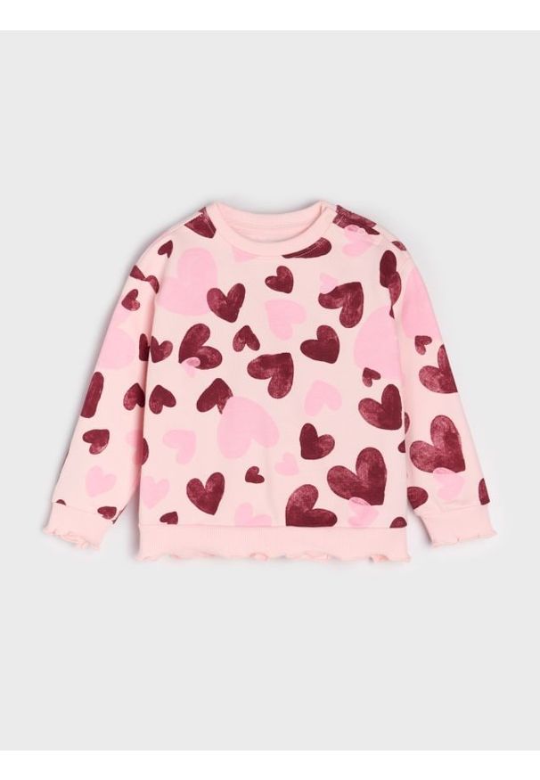Sinsay - Bluza crewneck ze wzorem w serca - różowy. Kolor: różowy
