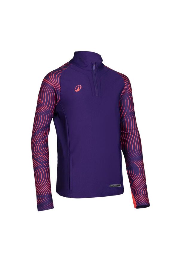 KIPSTA - Bluza piłkarska na krótki suwak dla dzieci Kipsta Viralto Wavy Club. Kolor: wielokolorowy, różowy, fioletowy. Materiał: materiał, poliester, elastan. Długość: krótkie. Sport: piłka nożna