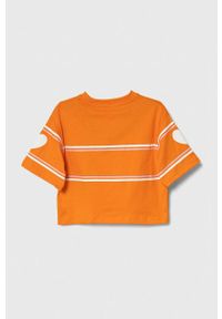 Guess t-shirt bawełniany dziecięcy kolor pomarańczowy. Okazja: na co dzień. Kolor: pomarańczowy. Materiał: bawełna. Długość rękawa: krótki rękaw. Długość: krótkie. Styl: casual, klasyczny #2