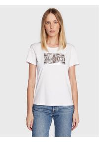 Pepe Jeans T-Shirt Pearl PL505222 Biały Regular Fit. Kolor: biały. Materiał: bawełna