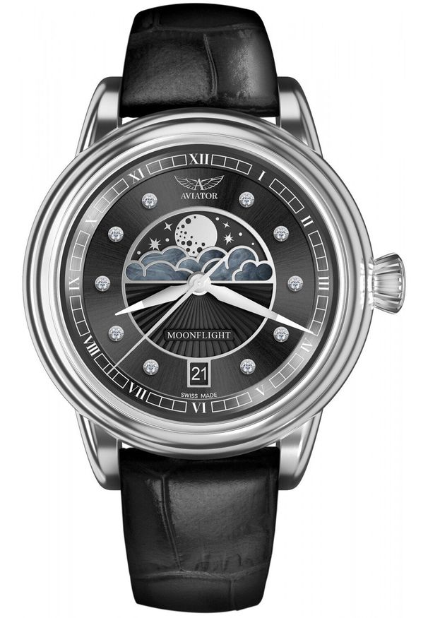 AVIATOR - Zegarek damski Aviator V.1.33.0.381.4 czarny. Kolor: czarny