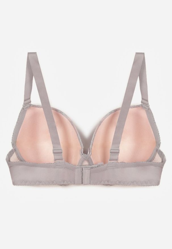 Born2be - Szaro-Różowy Biustonosz Ozdobiony Cyrkoniami i Koronką Corraella. Kolor: szary. Materiał: koronka. Wzór: koronka, aplikacja