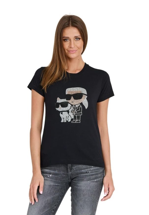 Karl Lagerfeld - KARL LAGERFELD Czarny damski t-shirt Ikonik 2.0, Rozmiar XS. Kolor: czarny