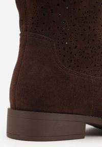 Renee - Brązowe Ażurowe Botki z Geometryczną Ozdobą Naeraste. Okazja: na co dzień. Kolor: brązowy. Materiał: jeans. Wzór: geometria, ażurowy, aplikacja. Styl: casual #6